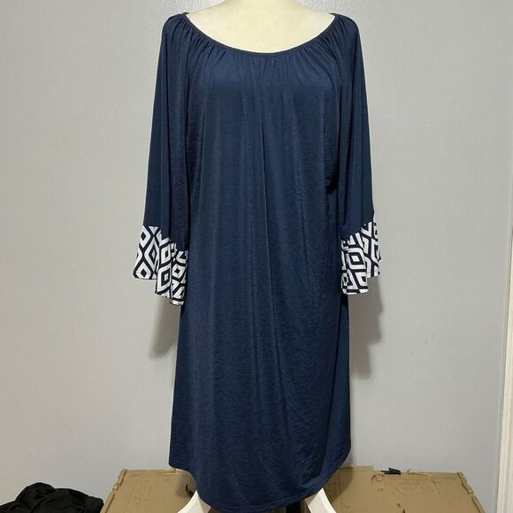 2B Together Women's Plus Flutter Sleeve Tunic Dress Navy Blue Size 1X - Picture 1 of 8